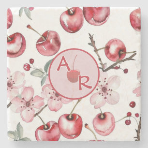 Personalised Cherry Blossom and Monogram Stone Coaster