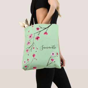 Personalised   Cherry Blossom   Black Tote Bag