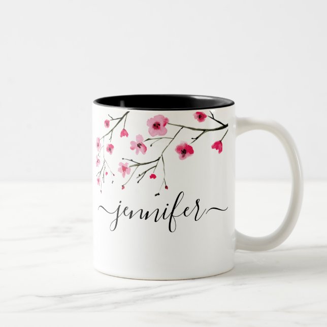 Personalised Cherry Blossom Bridal Party wedding Two-Tone Coffee Mug (Right)