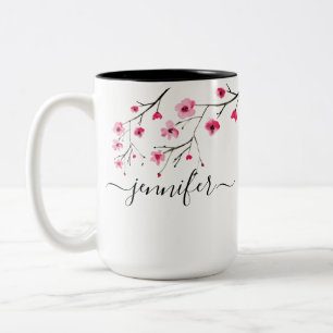 Personalised Cherry Blossom Bridal Party wedding Two-Tone Coffee Mug