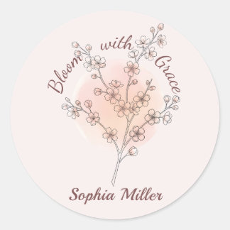 Personalised Cherry Blossom Custom Name Floral Classic Round Sticker