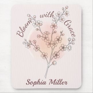 Personalised Cherry Blossom Custom Name Floral Mouse Pad