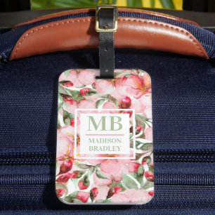 Personalised Cherry Blossom Monogram Name Luggage Tag