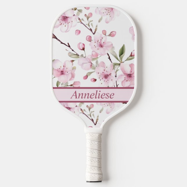 Personalised Cherry Blossom Watercolor Pickleball Paddle (Front)
