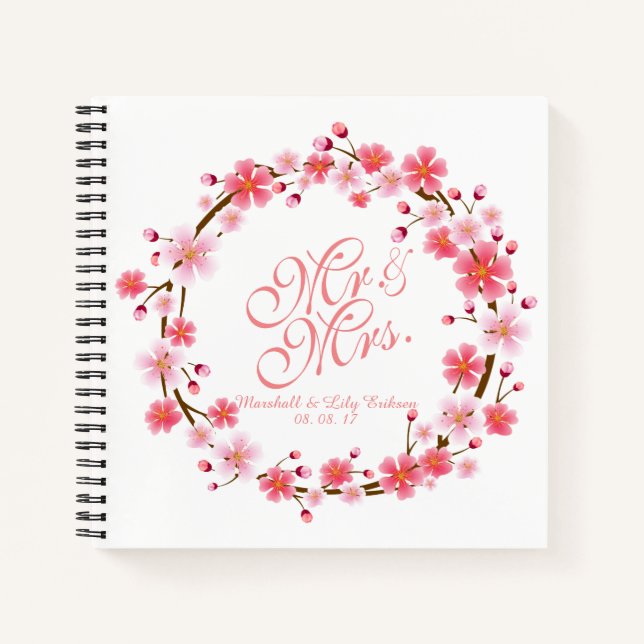 Personalised Cherry Blossom Wreath | Guestbook Notebook (Front)