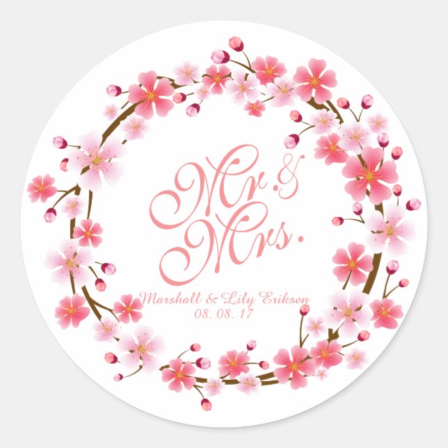 Personalised Cherry Blossom Wreath | Sticker Seal (Front)
