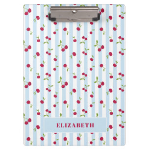Personalised Cherry Blue Stripes Retro Cute Clipboard