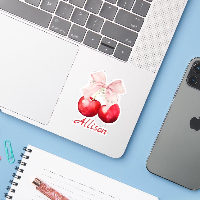 Personalised Cherry Coquette Pink Bow Cut (Laptop w/ iPhone)