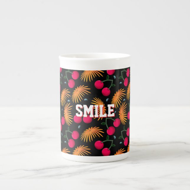 Personalised cherry floral pattern gift  bone china mug (Front)