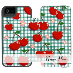 Personalised Cherry on Green Gingham Phone Case –  Incipio Watson™ iPhone 5 Wallet Case