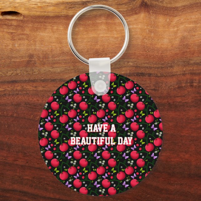 Personalised cherry pattern  key ring (Front)