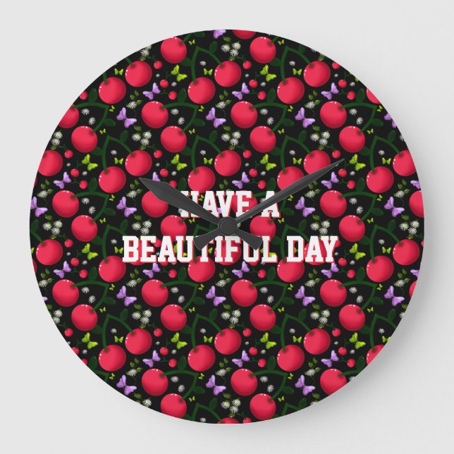 Personalised cherry pattern  large clock (Front)