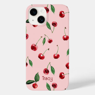 Personalised Cherry phone case, pink Case-Mate iPhone 14 Case