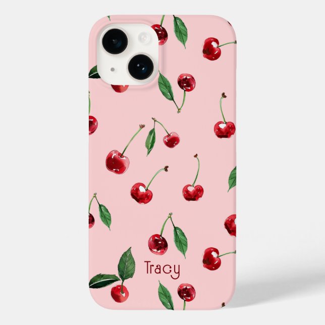Personalised Cherry phone case, pink Case-Mate iPhone Case (Back)