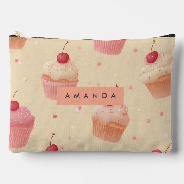 Personalised Cherry Sweet Cupcake Pattern Accessory Pouch (Front)