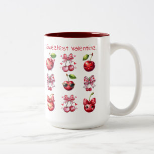 Personalised Cherry Sweetest Valentine Coquette Two-Tone Coffee Mug