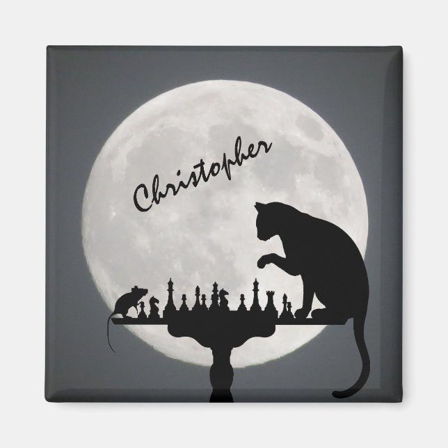 Personalised Chess Full Moon Cat and Mouse Game Magnet (Front)