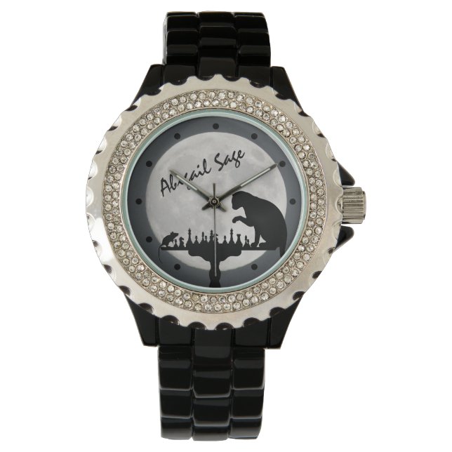 Personalised Chess Full Moon Cat and Mouse Game Watch (Front)
