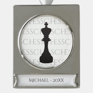 Personalised Chess King Classic Piece Modern Silver Plated Banner Ornament