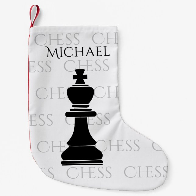 Personalised Chess King Classic Piece Modern Small Christmas Stocking (Front)