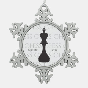 Personalised Chess King Classic Piece Modern Snowflake Pewter Christmas Ornament