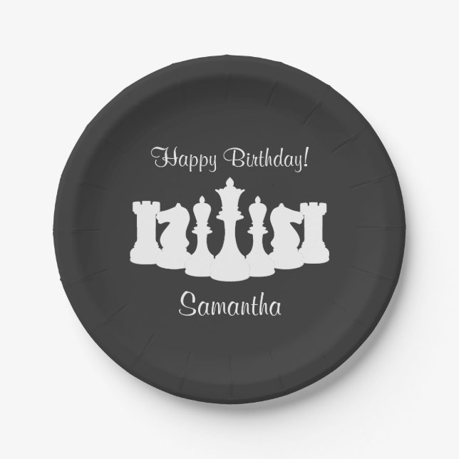 Personalised Chess Pieces Queen Birthday Paper Plate (Front)