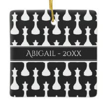 Personalised Chess Queen Black, White Christmas