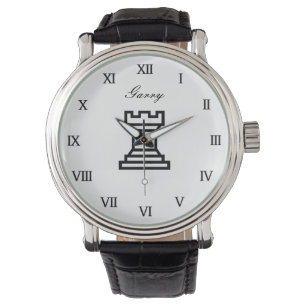 Personalised chess watch gift with the rook symbol