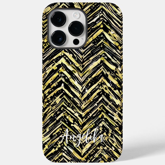 Personalised Chevron Black and Gold Name Case-Mate iPhone Case (Back)