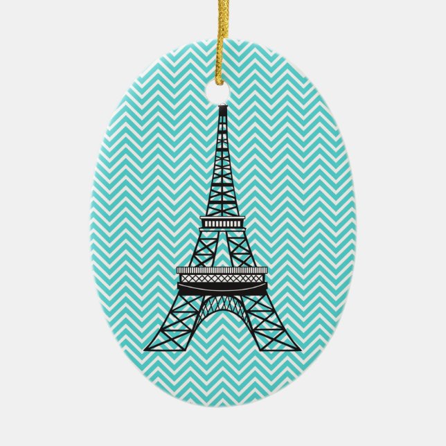 Personalised Chevron Paris Eiffel Tower Ornament (Front)