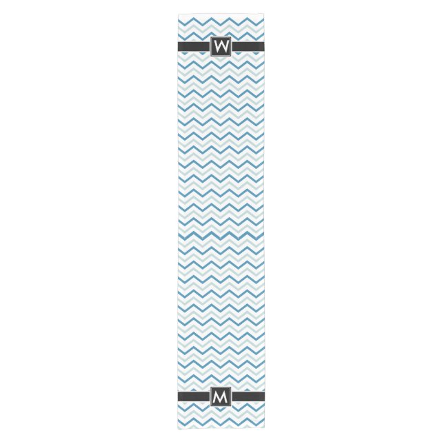 Personalised Chevron Zigzag Aqua Blue Short Table Runner (Front)