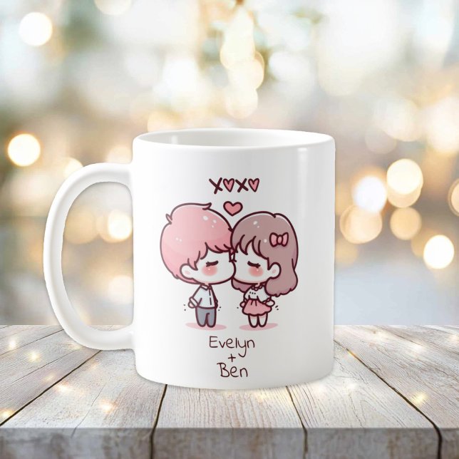 Personalised Chibi-Style Kissing Couple  Coffee Mug (Personalized Chibi-Style Kissing Couple Mug)