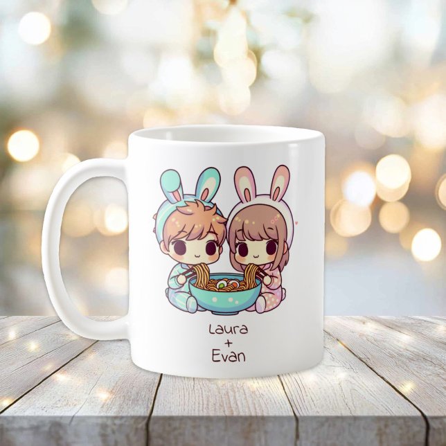 Personalised Chibi-Style Ramen Couple  Coffee Mug (Personalized Chibi-Style Ramen Couple Mug)