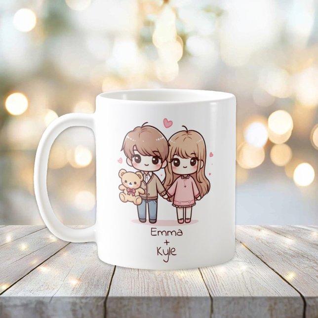 Personalised Chibi-Style Teddy Bear Couple  Coffee Mug (Personalized Chibi-Style Teddy Bear Couple Mug)