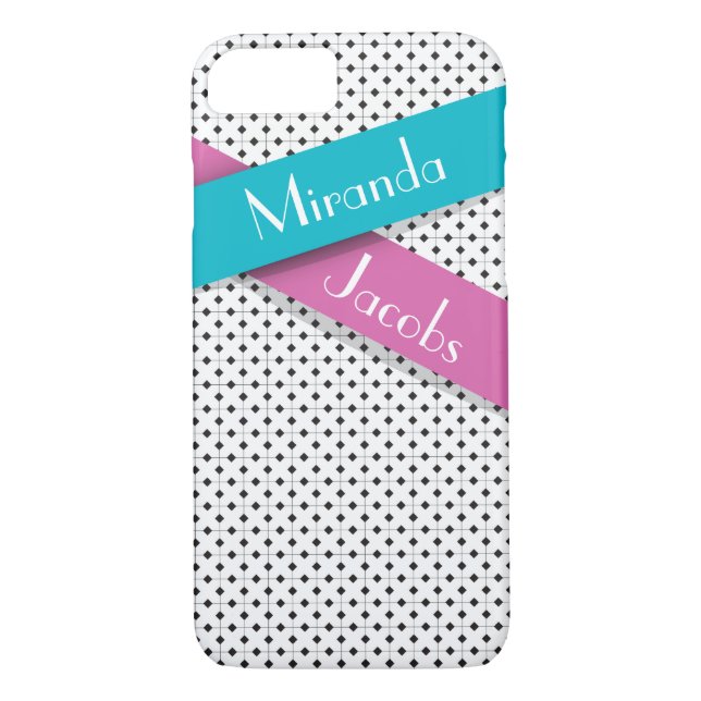 Personalised Chic Black White Blue Pink Ribbons Case-Mate iPhone Case (Back)