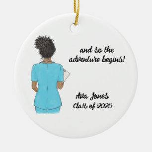 Personalised Chic Black Woman Graduation Nurse Ceramic Ornament