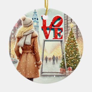 Personalised Chic Blonde Woman at LOVE Philly  Ceramic Ornament