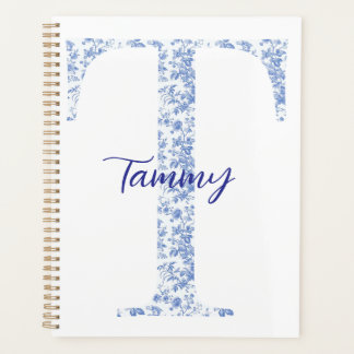 Personalised Chic Blue Toile Monogram Notebook Planner