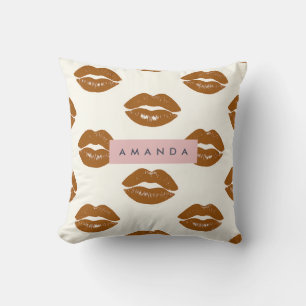 Personalised Chic Brown Lip Print Design Cushion
