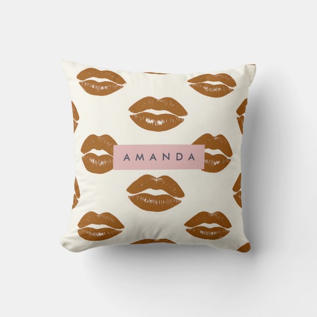 Personalised Chic Brown Lip Print Design Cushion (Front)