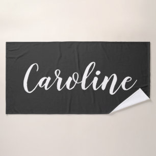 Personalised Chic Calligraphy Name Black and White Bath Towel Set