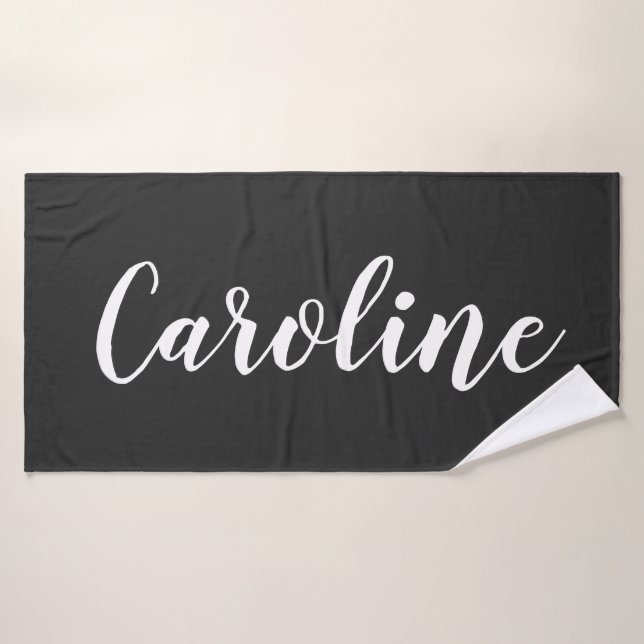 Personalised Chic Calligraphy Name Black and White Bath Towel Set (Bath Towel)