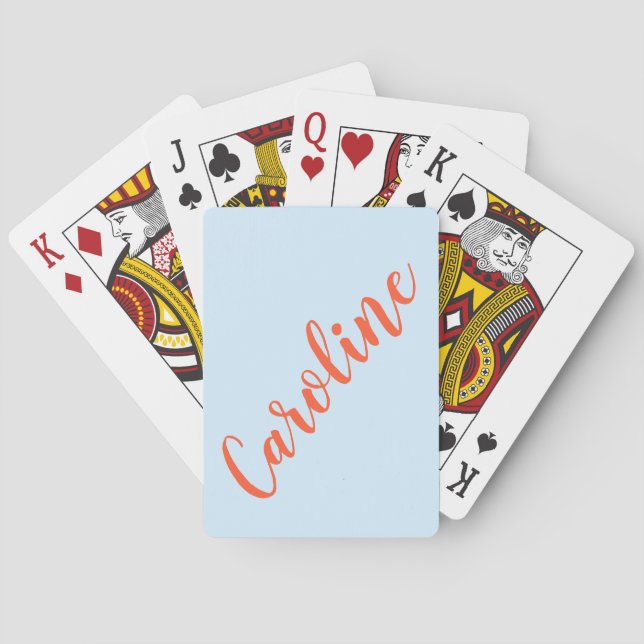 Personalised Chic Calligraphy Name Blue Orange Playing Cards (Back)