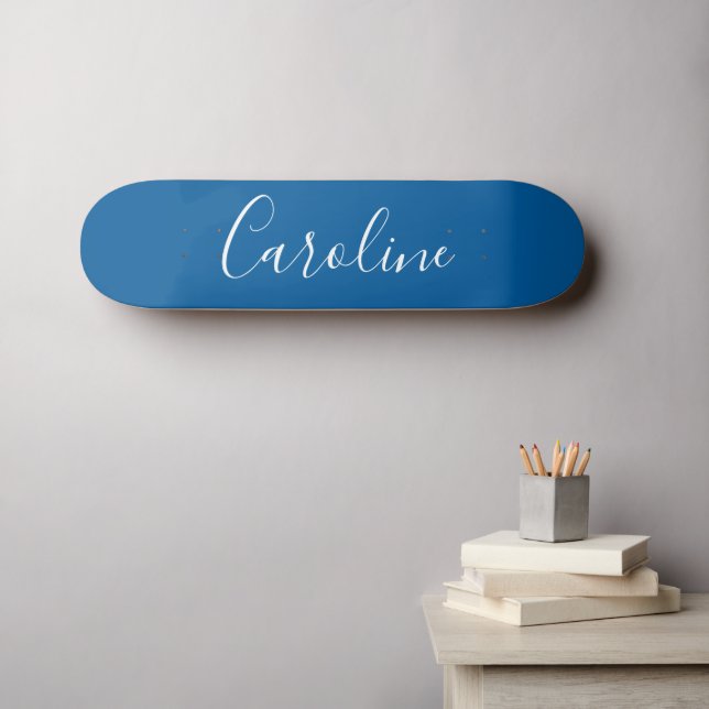 Personalised Chic Calligraphy Name Cobalt Blue Skateboard (Wall Art (Horz))