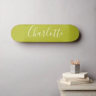 Personalised Chic Calligraphy Name Lime Chartreuse Skateboard