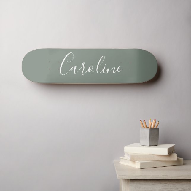 Personalised Chic Calligraphy Name Sage Green Skateboard (Wall Art (Horz))
