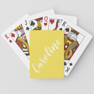 Personalised Chic Calligraphy Name Summer Yellow Playing Cards