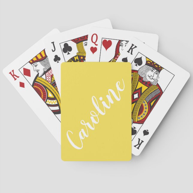 Personalised Chic Calligraphy Name Summer Yellow Playing Cards (Back)