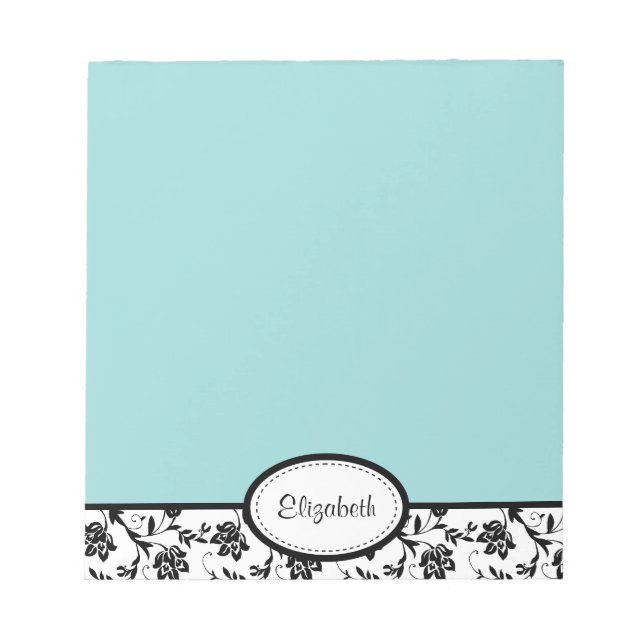 Personalised Chic Damask Floral Blue Notepad (Front)