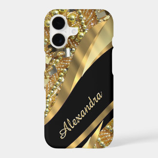 Personalised chic elegant black and gold bling